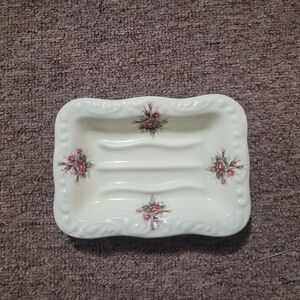 Athena California Floral Soap Dish - Cream with Pink Accents